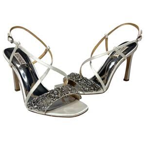 Badgley Mischka Rider White Satin Stiletto Heeled Sandal Beaded, Rhinestone 11